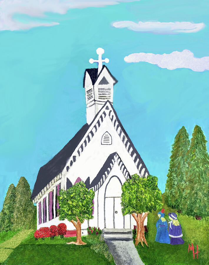 Carpenter Gothic Church in Louisiana Painting by Margaret Harmon