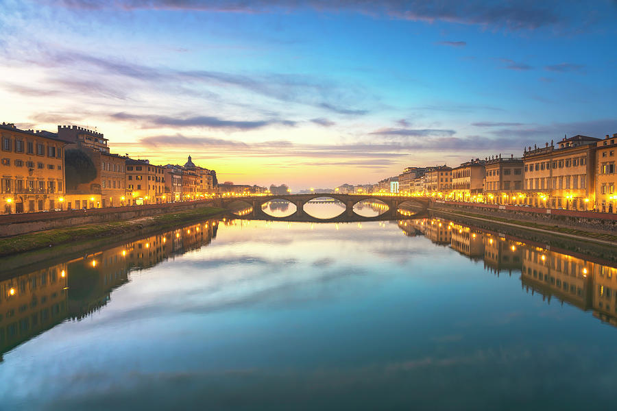 Carraia medieval Bridge on Arno river at sunset. Florence Italy Photograph by Stefano Orazzini