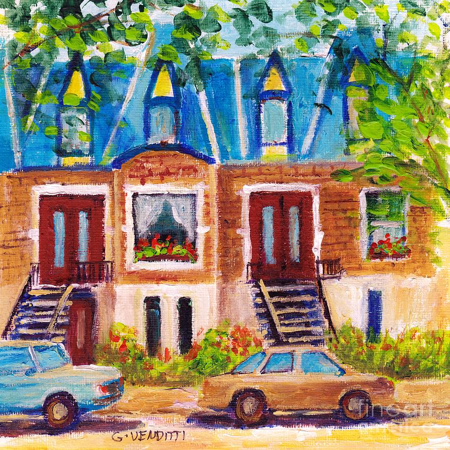 Carre St Louis Montreal Summer Scene Painting Plateau Mont Royal Houses Canadian Art Grace Venditti Painting by Grace Venditti