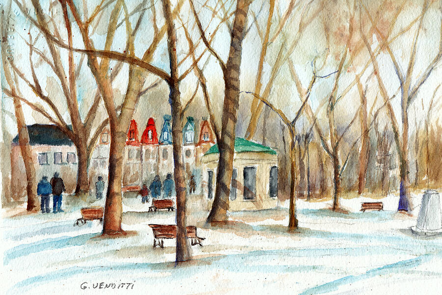 Carre St Louis Montreal Winter Plateau Mont Royal Scene With Victorian Houses Grace Venditti Art Painting by Grace Venditti