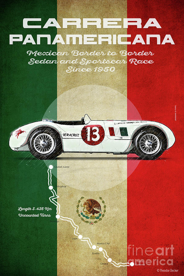 Carrera Panamericana Vintage Jaguar C-Type Mixed Media by Raceman Decker -  Pixels