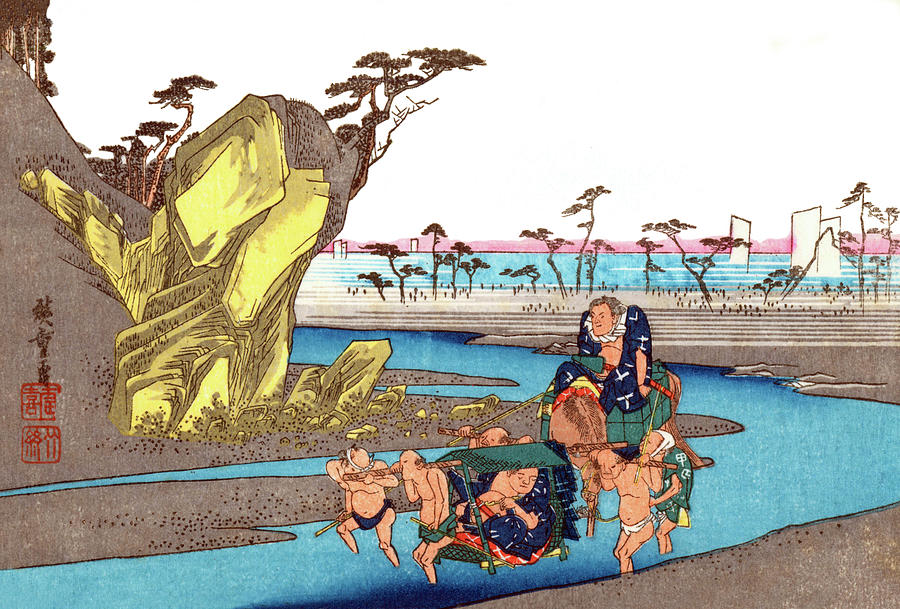 Hiroshige Digital Art - Carriage in the Water by Long Shot