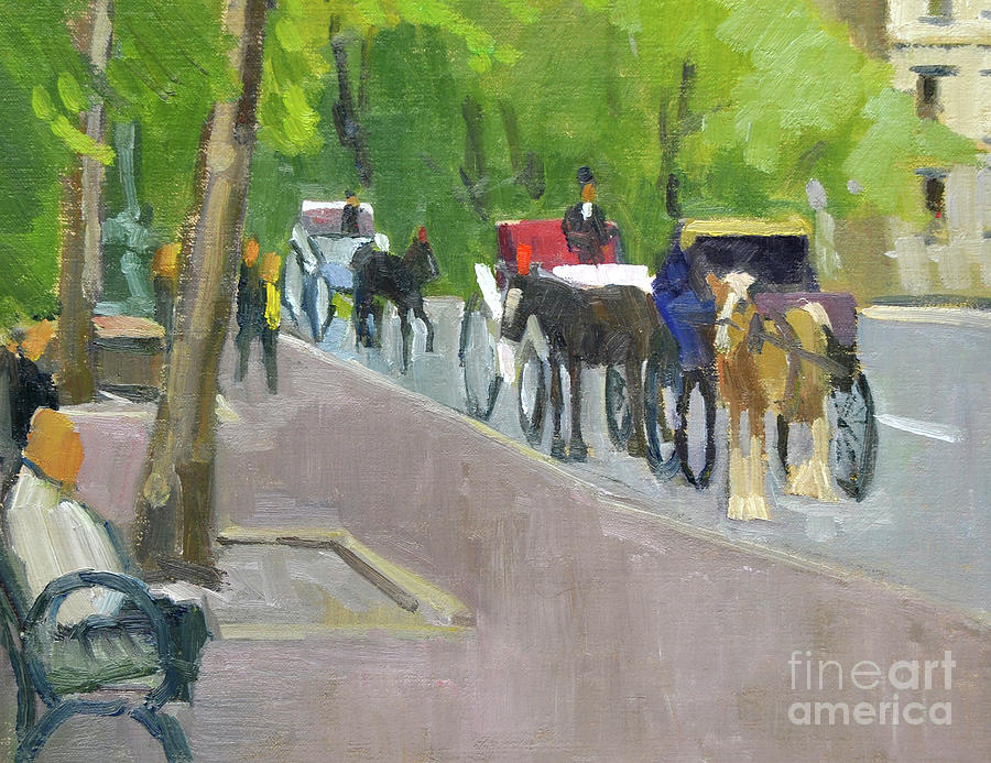 Carriages, Central Park, New York City Painting by Paul Strahm