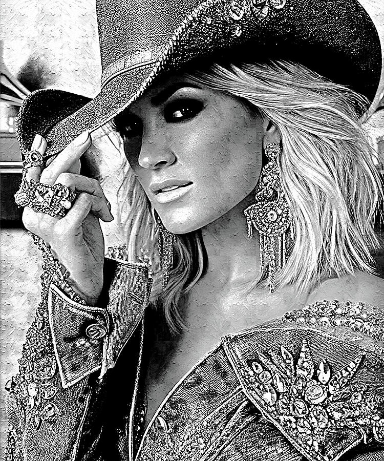 Carrie Underwood Will Sing at Inauguration of Trump BW Digital Art by Gradify Creations