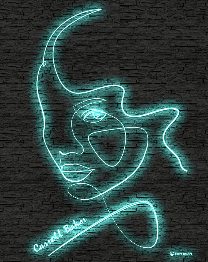 Carroll Baker neon portrait Digital Art by Movie World Posters