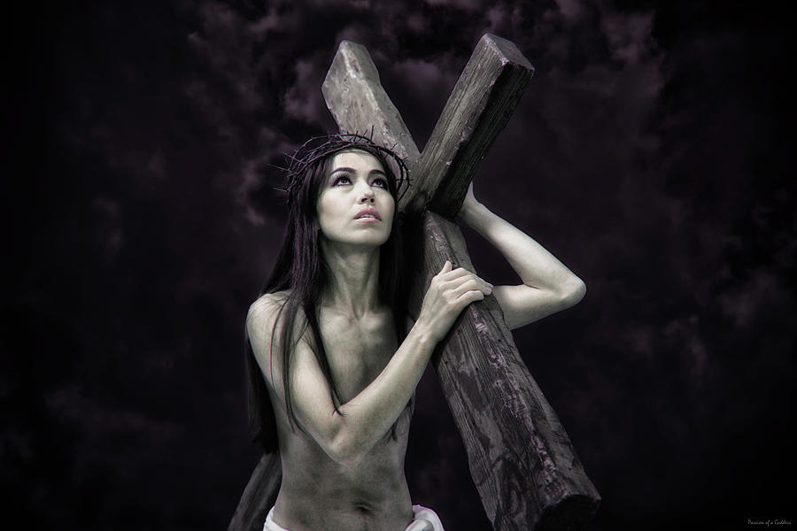 Carrying The Cross Photograph - Carrying the cross under the dark sky by Ramon Martinez