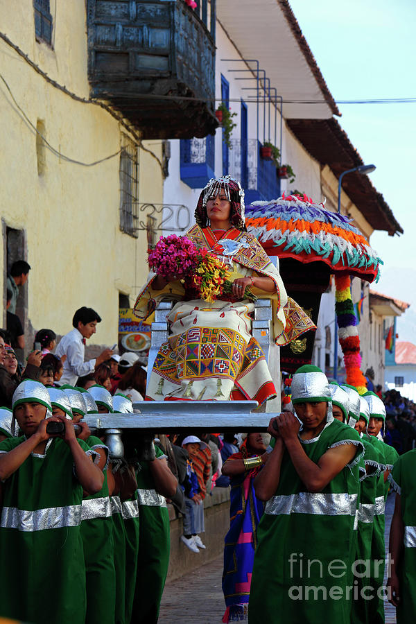 Carrying the Inca Queen Inti Raymi festival Cusco Peru Photograph by James Brunker
