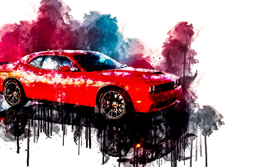 Cars 2015 Dodge Challenger SRT 1 car watercolor automobile painting ...