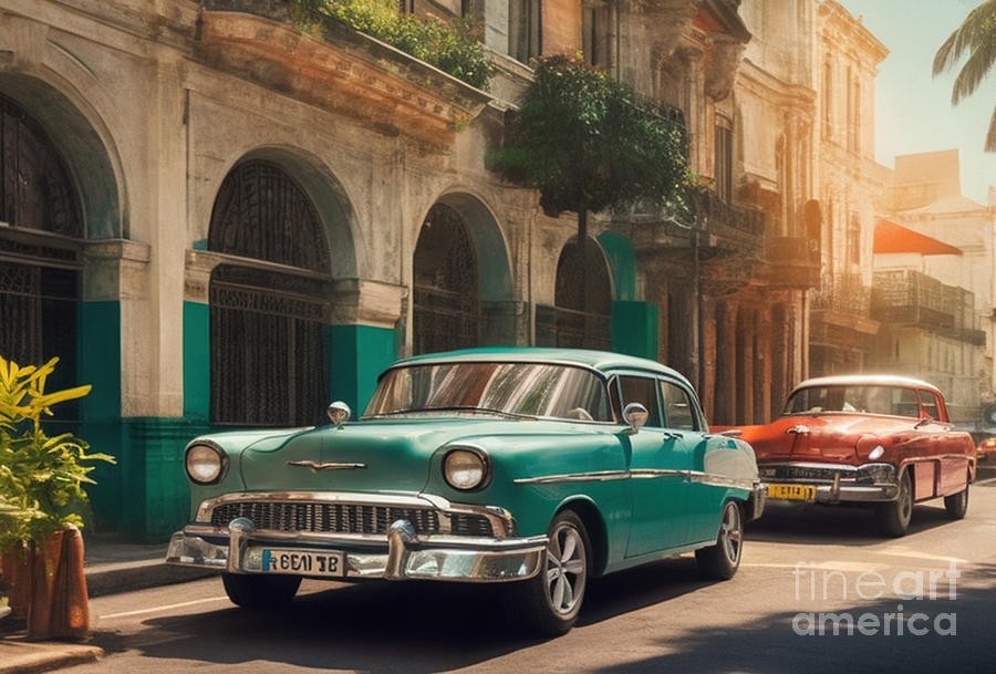 cars in Cuba Digital Art by Michelle Meenawong