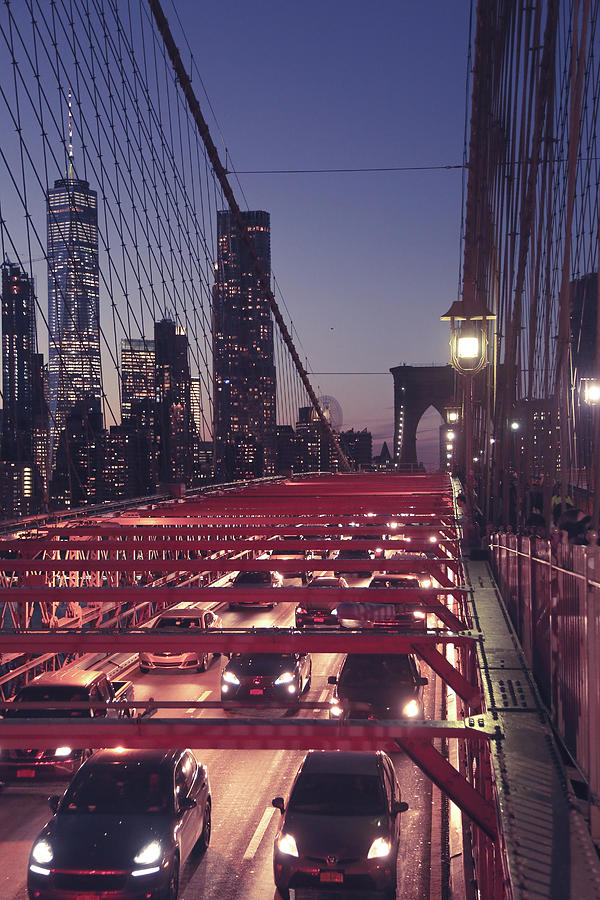 Cars on Brooklyn Bridge Photograph by Alberto Zanoni