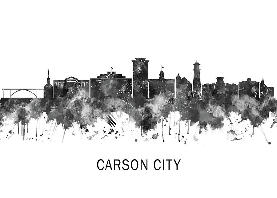 Carson City Nevada Skyline BW Mixed Media by NextWay Art - Fine Art America