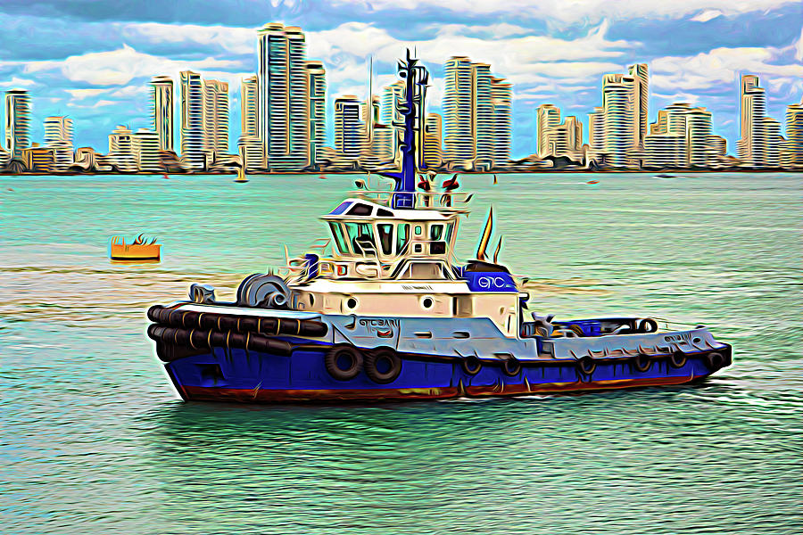 Cartagena Tugboat Expressionism Photograph by Bill Swartwout