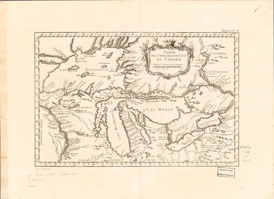 Carte des cinq Grands Lacs du Canada. LOC 74693006 Painting by ...