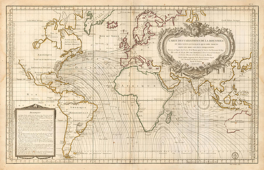 Carte Des Variations De La Boussole Et Des Vents Generaux Que L On 