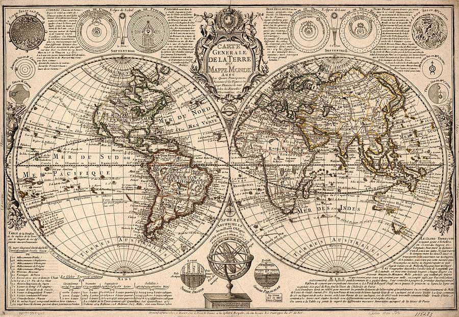 Carte generale de la terre - ou mappe monde auec les quatre principau ...