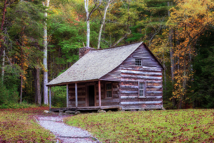 Carter Shields Cabin in Autumn - Smoky Mountains Photograph by Susan Rissi Tregoning