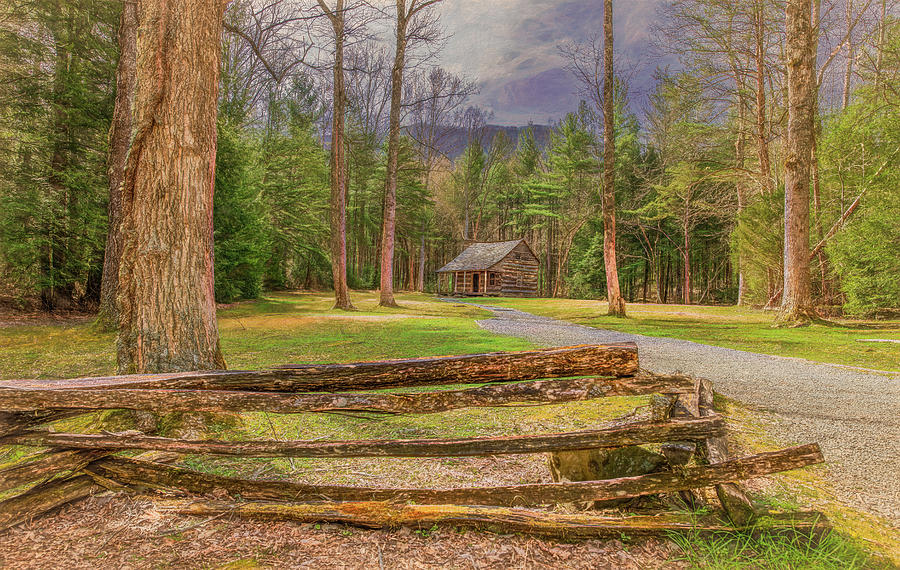 Carter Shields Cabin in Early Springtime, Painterly Photograph by Marcy Wielfaert