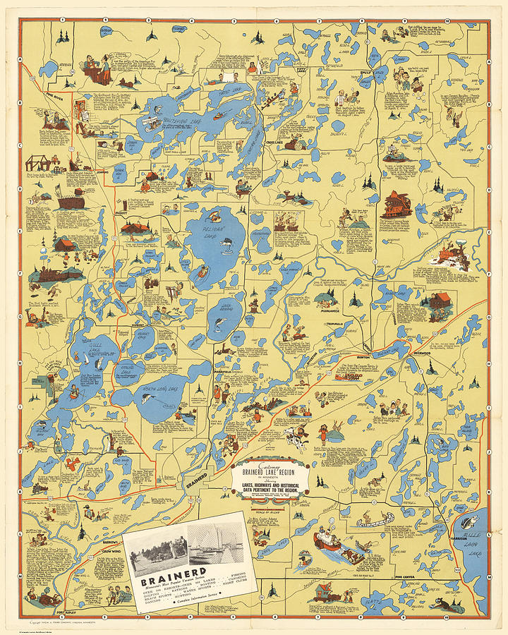 Cartomap, Brainerd Lake Region in Minnesota. - Map Digital Art by Owl ...