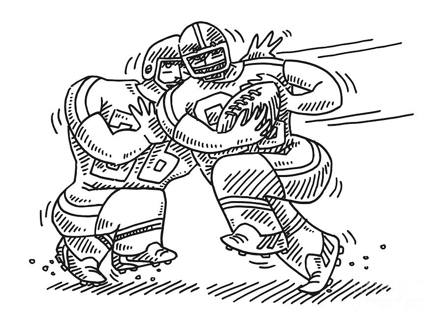 Cartoon American Football Players Drawing Drawing by Frank