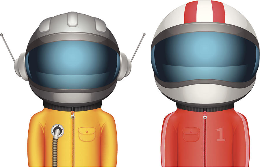 Cartoon Astronaut and Racer characters Drawing by Uncle-rico