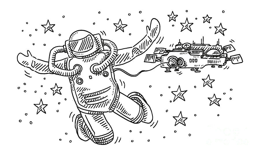 Cartoon Astronaut Floating In Space Drawing Drawing by Frank Ramspott -  Fine Art America