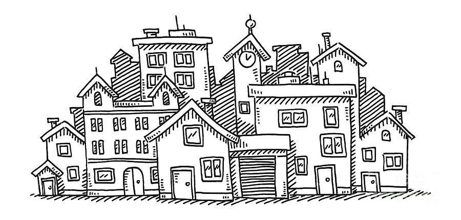 Cartoon City Group Of Buildings Drawing Drawing by Frank Ramspott - Fine  Art America