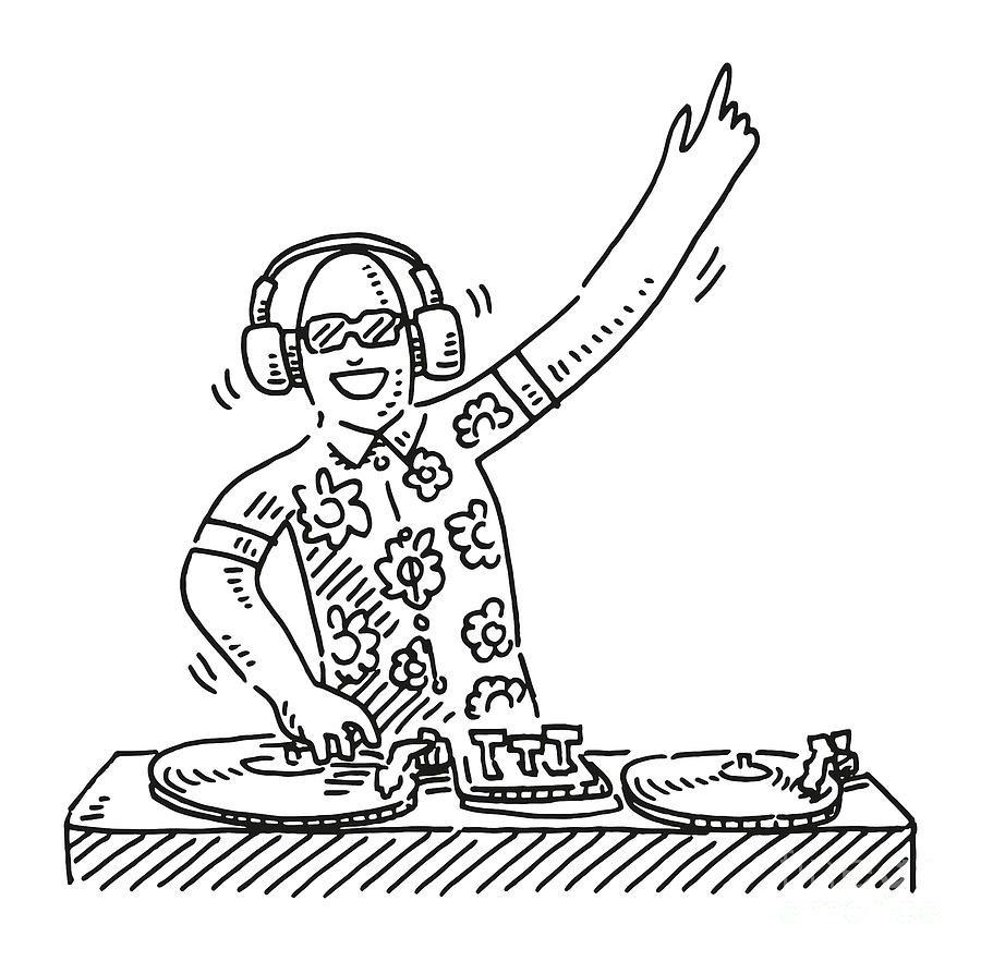 Black And White Drawing - Cartoon DJ At Work Drawing by Frank Ramspott