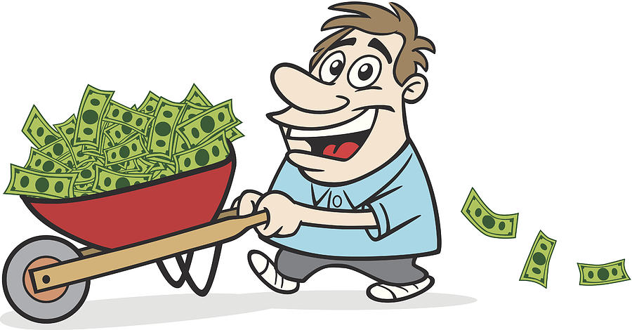 Cartoon Guy Carrying Wheelbarrow Full Of Money Drawing by Artpuppy