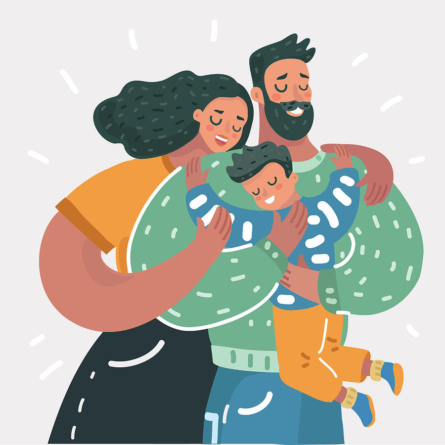 Cartoon Illustration Of A Young Happy Family Drawing by Cosmaa
