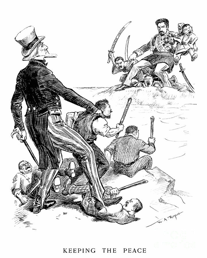 Cartoon -  Keeping The Peace, 1907 Drawing by William Allen Rogers