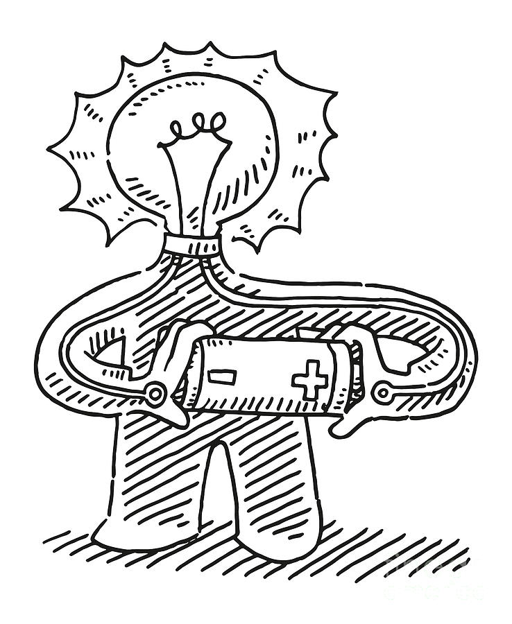 Cartoon Light Bulb Battery Figure Electricity Drawing Drawing by Frank  Ramspott - Pixels Merch