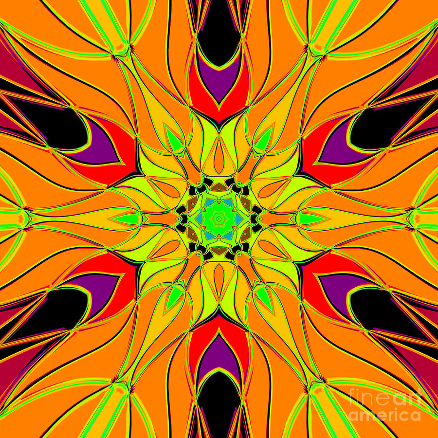 Cartoon Mandala Flower Orange Green and Red Digital Art by Todd Emery ...