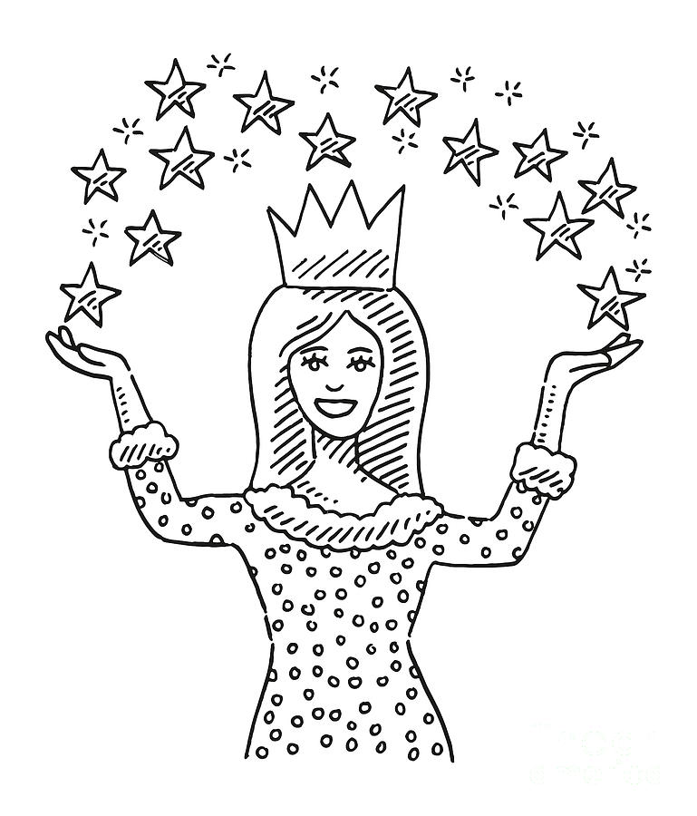 Cartoon Princess Raised Arms Stars Drawing Drawing by Frank Ramspott - Fine  Art America