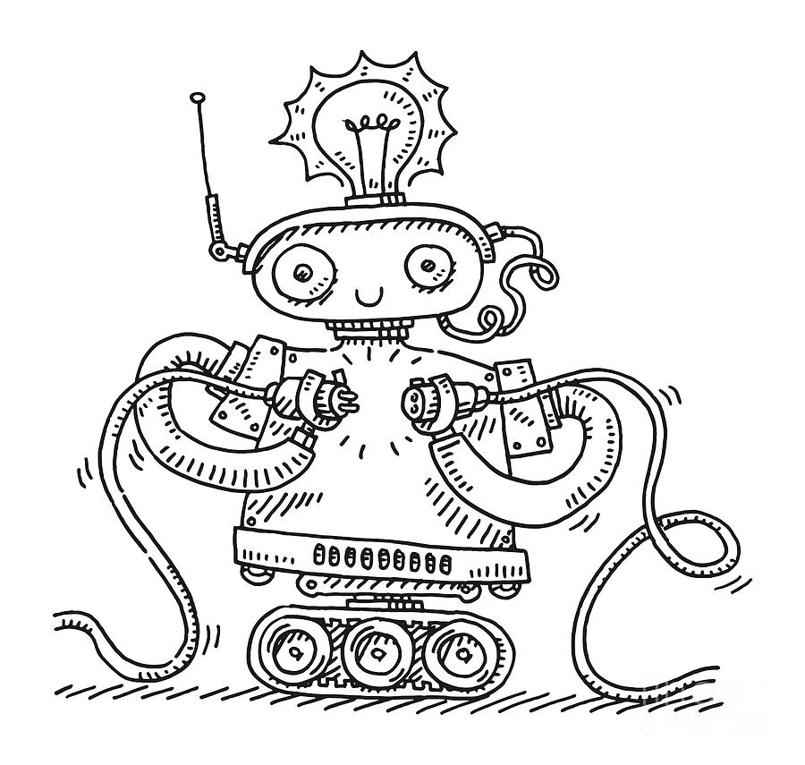 Cartoon Robot Holding Unplugged Cables Drawing Drawing by Frank Ramspott -  Pixels