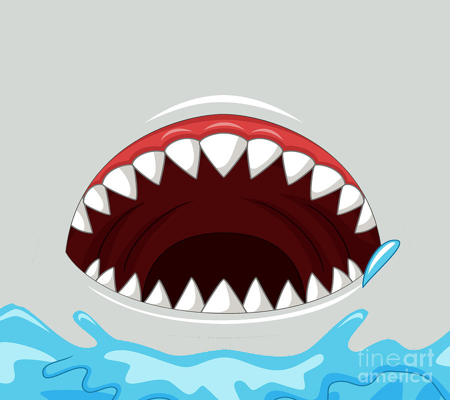 Cartoon Shark Open Jaw Scary Halloween Animal Ocean Digital Art By Noirty Designs