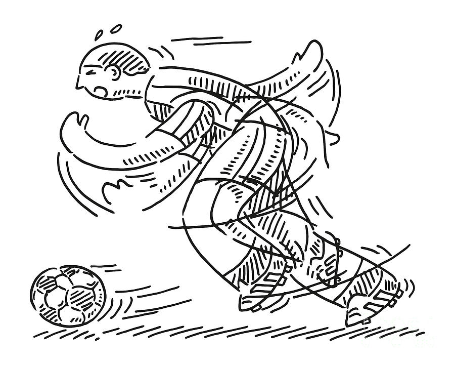 Black And White Drawing - Cartoon Soccer Player Drawing by Frank Ramspott