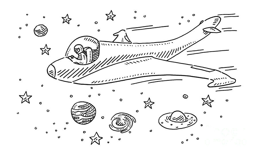 Cartoon Spaceship Travel Drawing Drawing by Frank Ramspott - Pixels