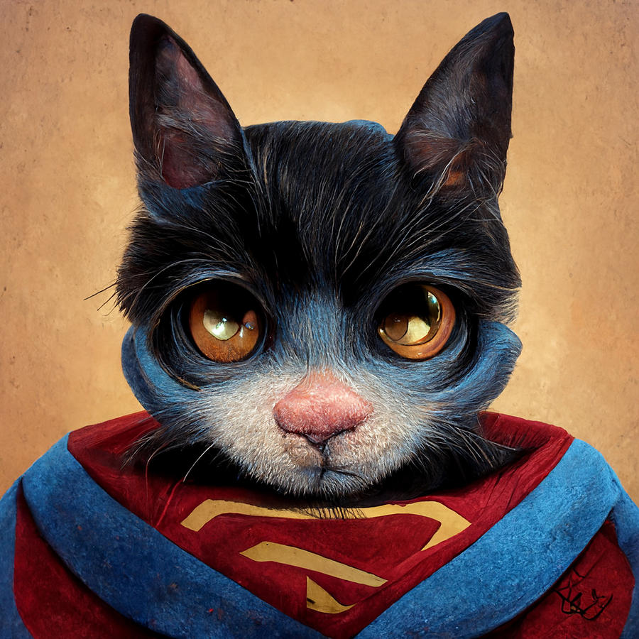 Cartoon  Superman  As  A  Cat    Realistic  4f44a714  6441  4a11  B7a1  B767617af511 Painting by MotionAge Designs