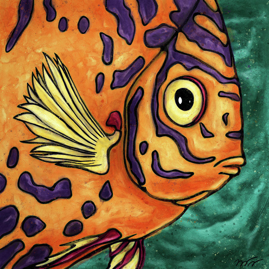 Cartoon tropical fish, vibrant funny fish painting Painting by Nadia CHEVREL