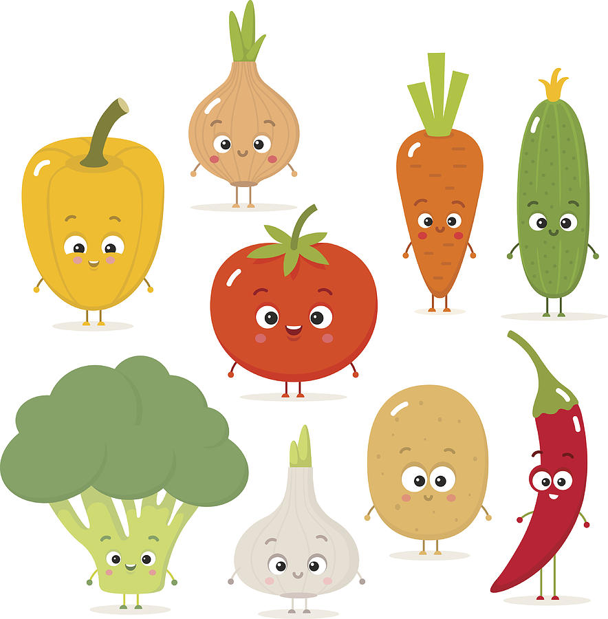 Cartoon vegetables vector set in flat style Drawing by Andreysharonov