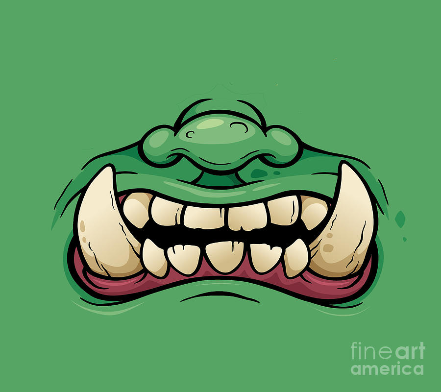 Cartoon Zombie Halloween Fang Scary Teeth Mouth Face Digital Art by