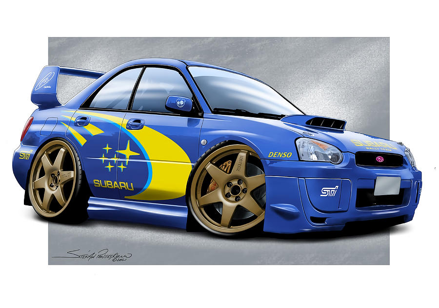 Cartooned Subaru Impreza STI Rally Car Poster Painting by Carter ...