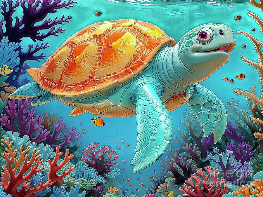 Cartoonish Sea Turtle Digital Art by Bill Barber