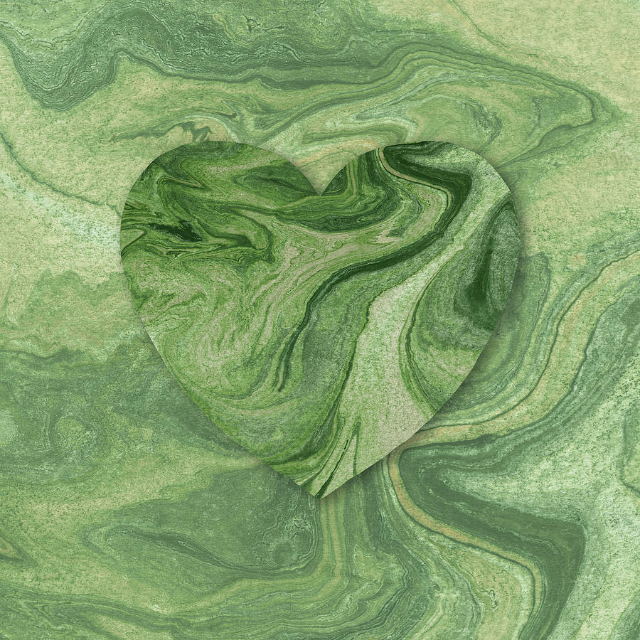 Carved In Stone Hidden Marble Heart Green Watercolor Art  Painting by Irina Sztukowski