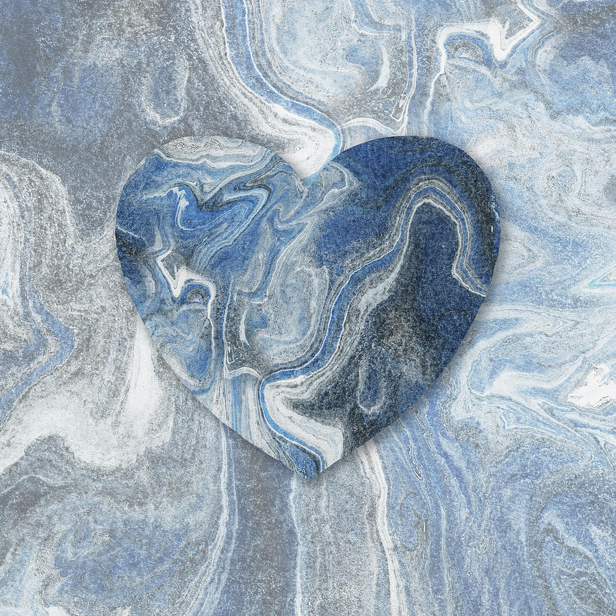 Carved In Stone Marble Heart Teal Blue Watercolor Art  Painting by Irina Sztukowski