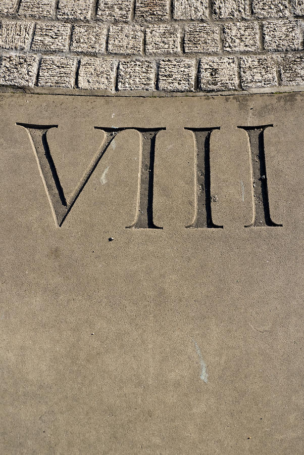 Carved Roman numeral VIII on sundial Photograph by Whitemay
