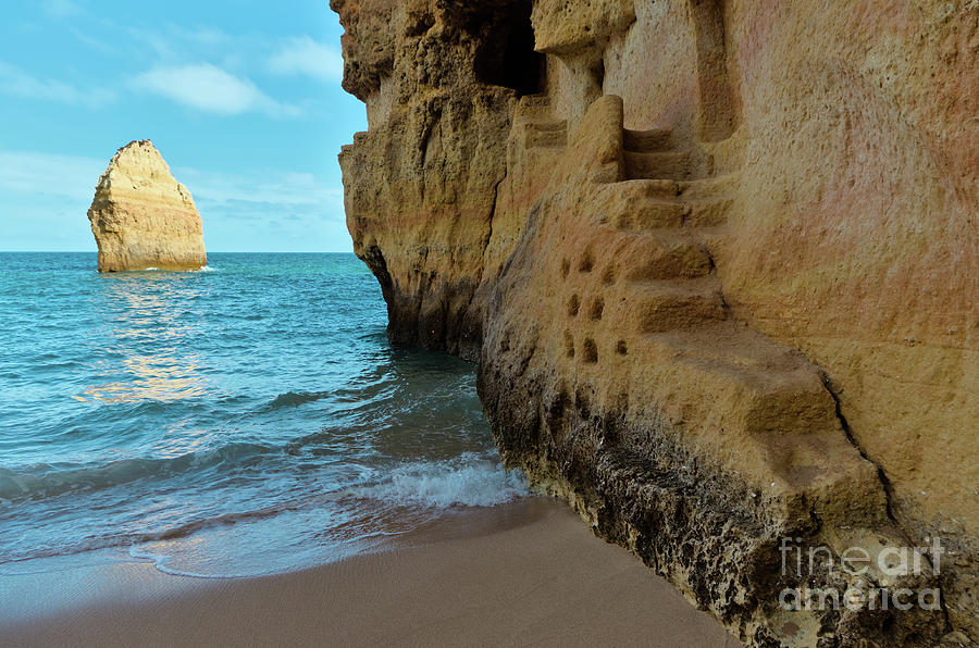 Nature Photograph - Carved Stairs of Carvalho Beach Cliffs in Algarve by Angelo DeVal