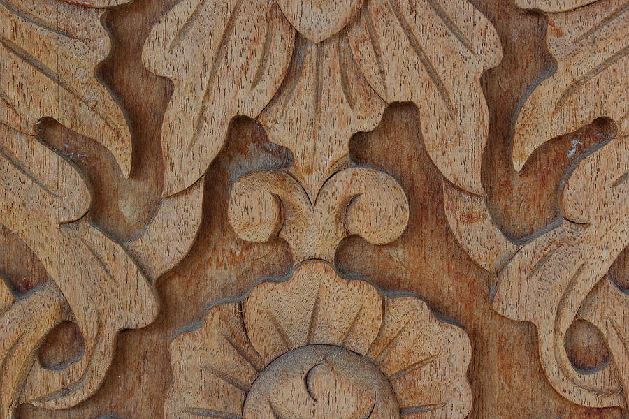 Carved wood wall close Photograph by Amornme