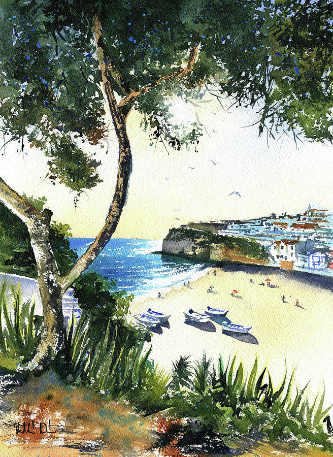 Carvoeiro Beach in Algarve Portugal Painting by Dora Hathazi Mendes