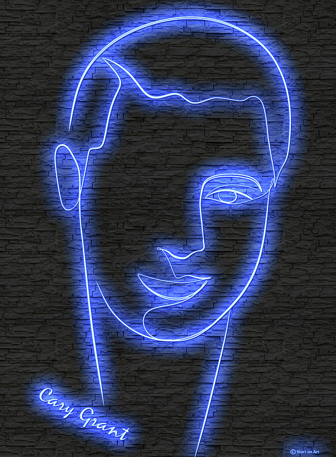 Cary Grant neon portrait Digital Art by Movie World Posters